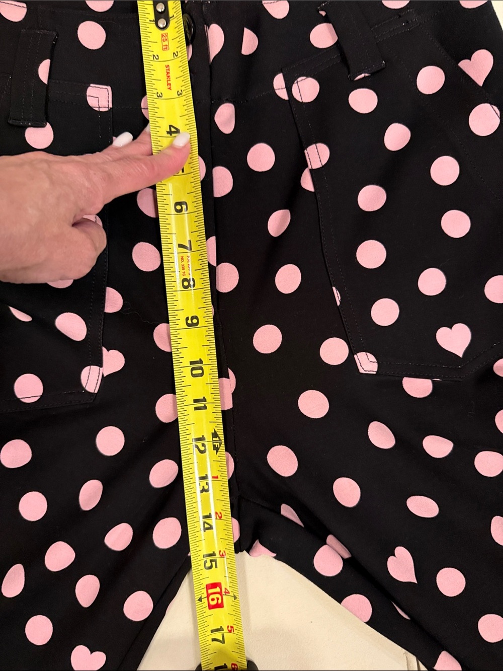 NEW Anthropologie Black pants with Pink Polka Dot & Heart Print - Picture 12 of 15